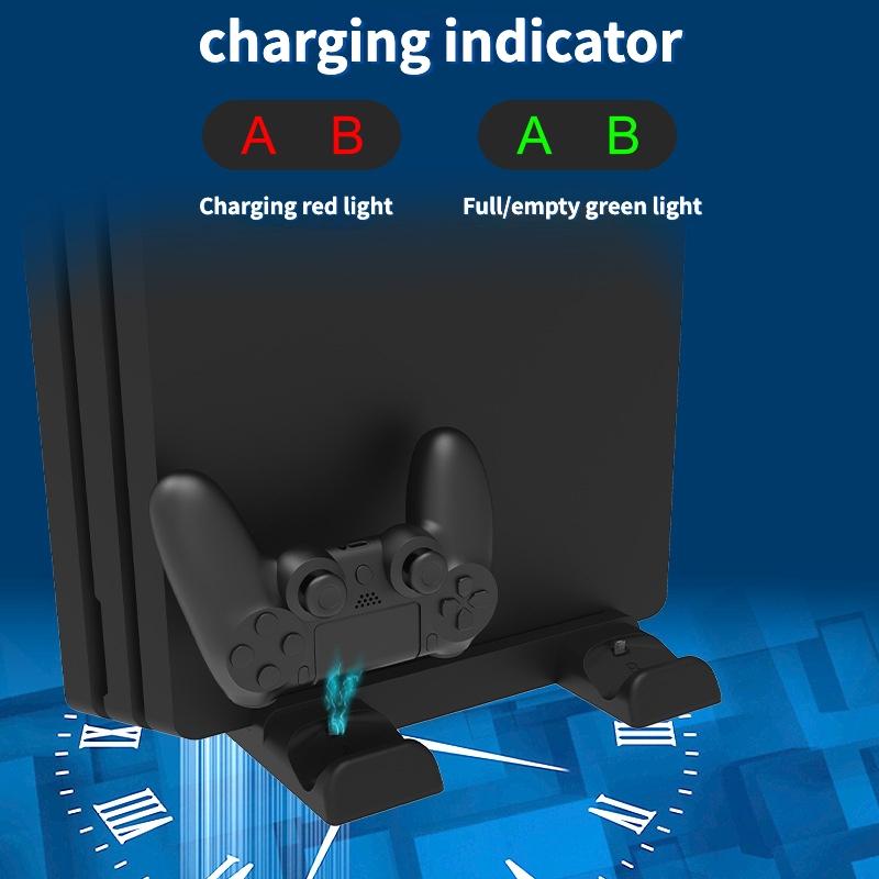 Multi-Function Dual-Seat Cooling Base For Ps4 / Ps4 Pro / Ps4 Slim With Charging And Storage - Black 10