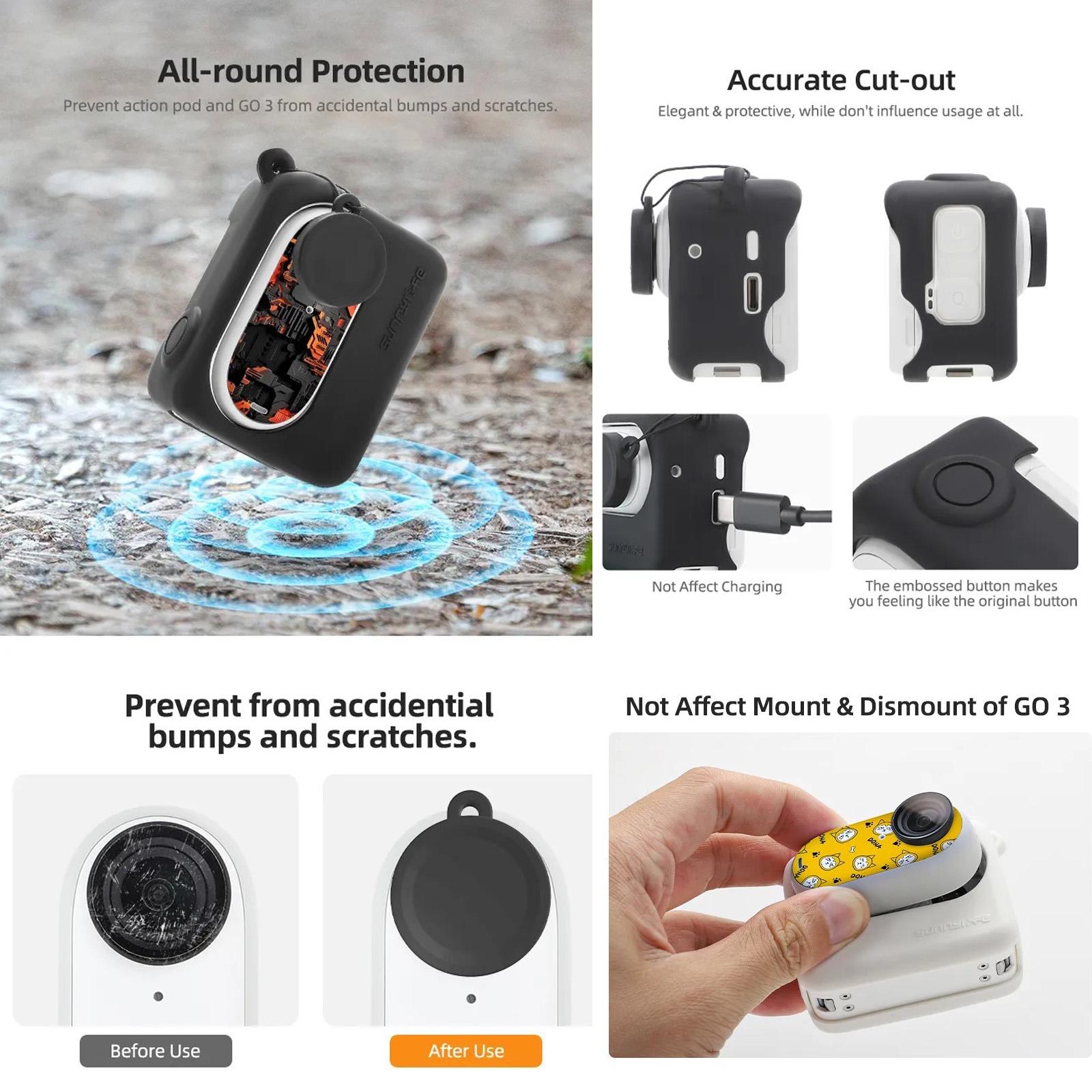 Silicone Case for Insta360 Go 3 with Neck Strap and Skin Wrap - White 5