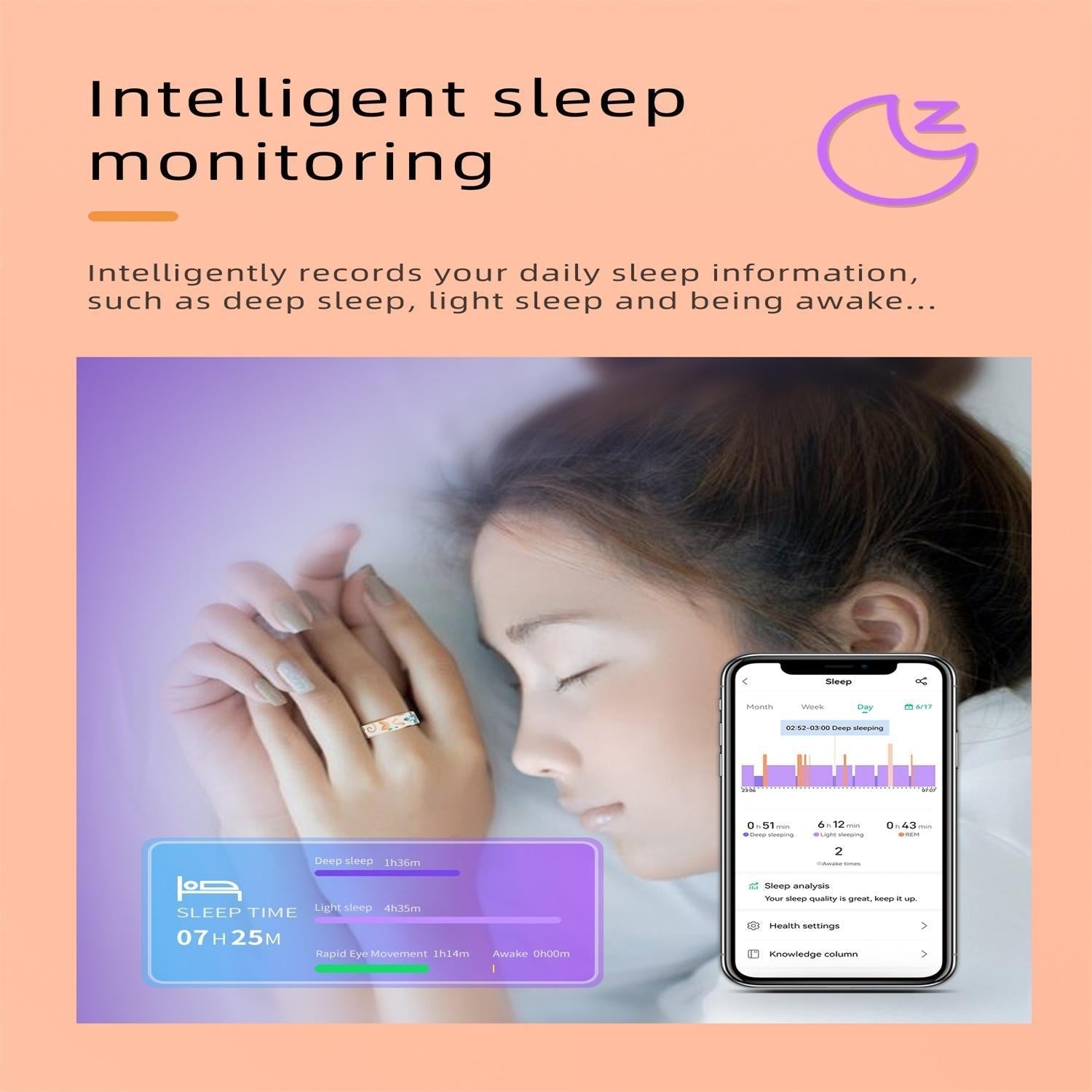 Smart Ring Size 8 Heart Rate Blood Oxygen Sleep Family Care Rose Gold 5