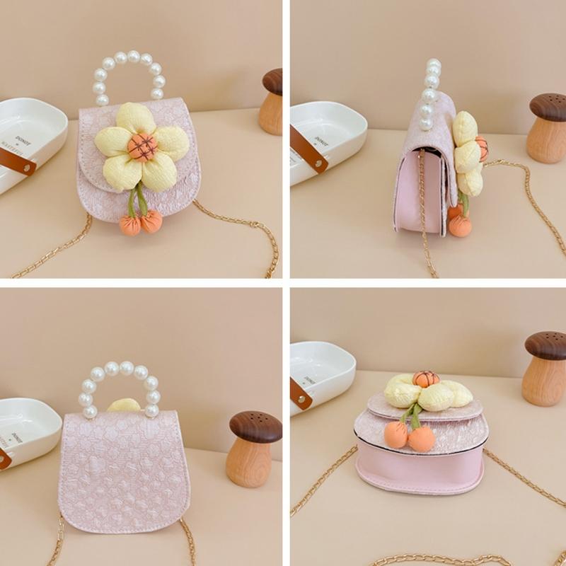 Cartoon Flower Princess Crossbody Bag With Pearl Detail - Pink 4