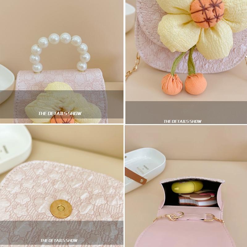 Cartoon Flower Princess Crossbody Bag With Pearl Detail - Pink 5