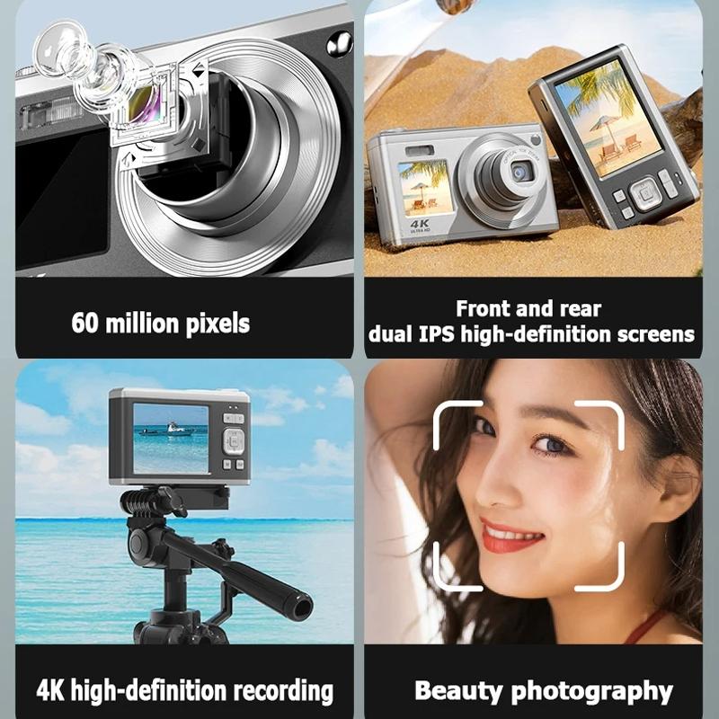 4K Hd Optical Zoom Digital Camera 60Mp Dual Screen Selfie Camera No Memory - Black 7