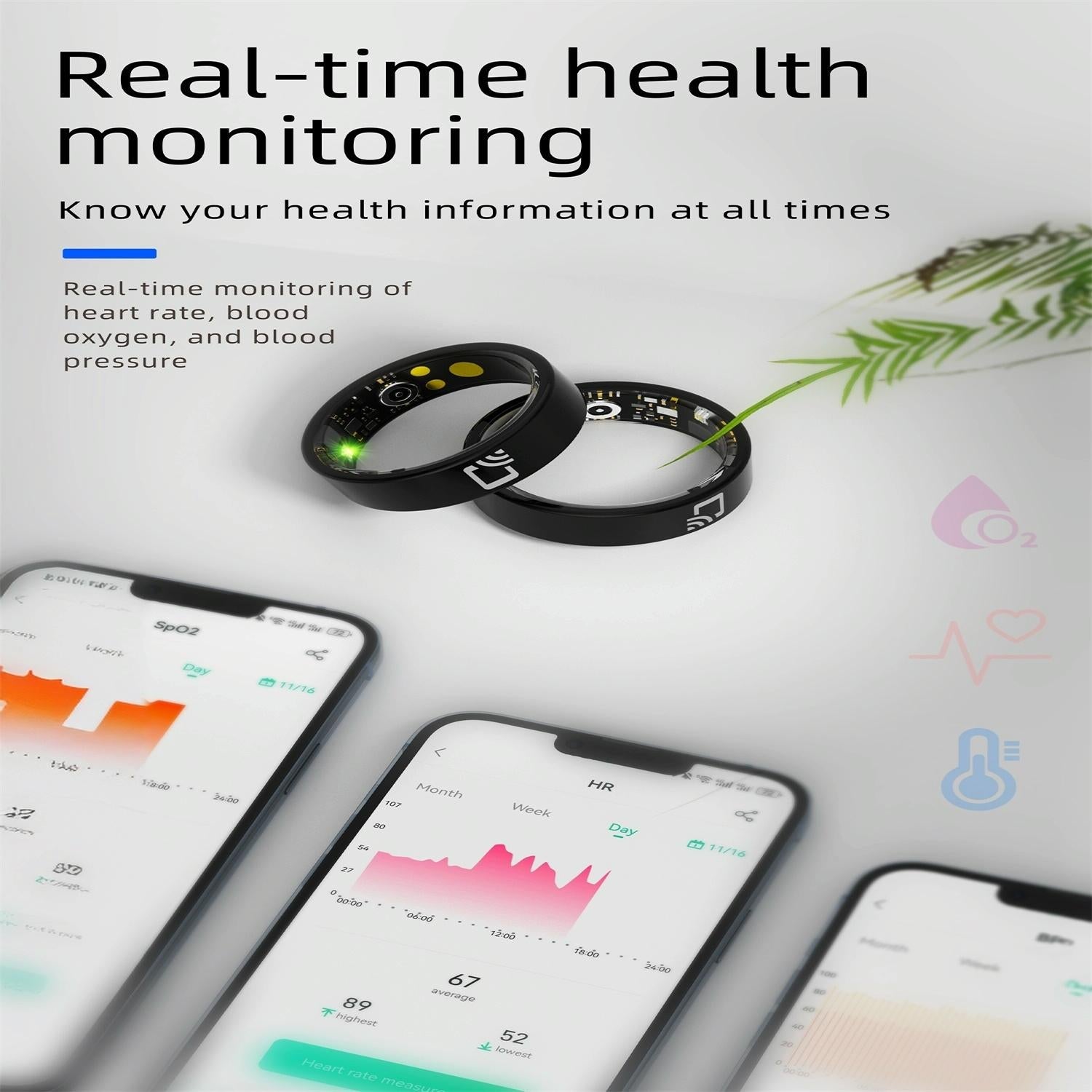 Smart Ring With Heart Rate Blood Oxygen Sleep Monitoring And Multiple Sports Modes - Black Size 13 5