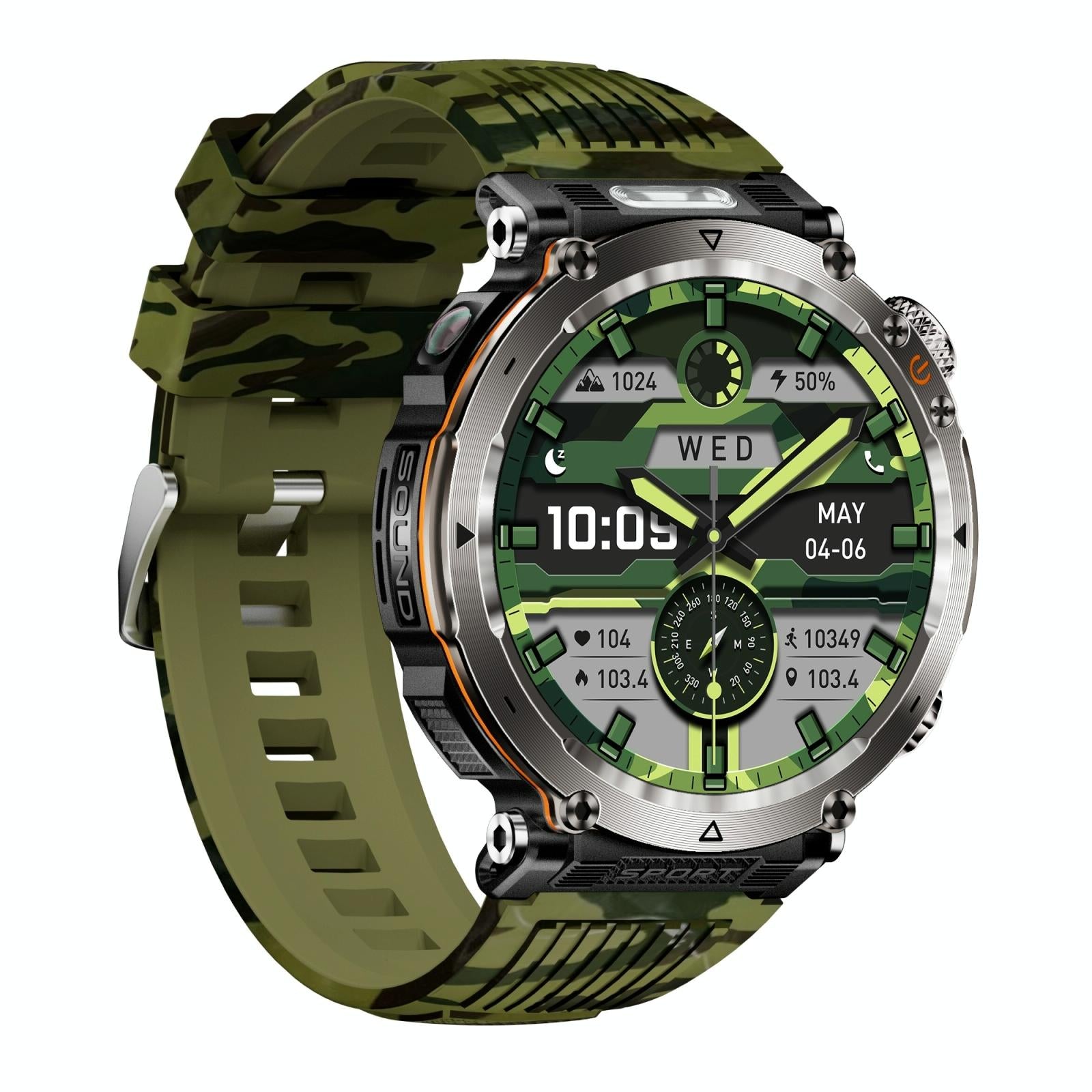 Waterproof Smart Watch With Flashlight Banknote Detector And Compass - Camo - Blue 4