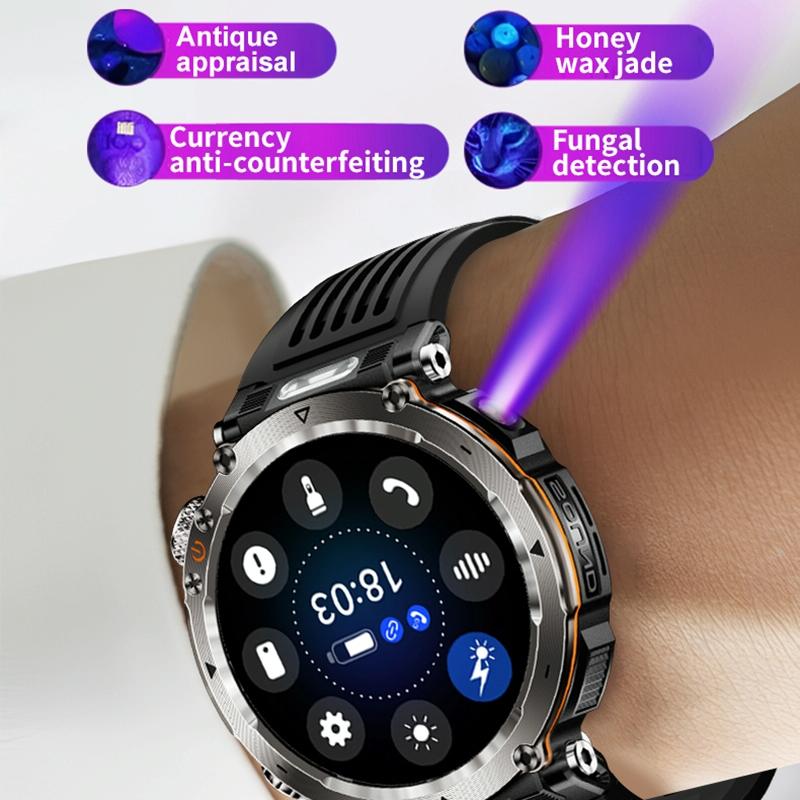 Waterproof Smart Watch With Flashlight Banknote Detector And Compass - Camo - Blue 9