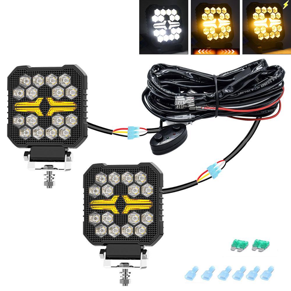 4 Inch Square Mixed Luminous Fishbone Angel Eye Car Work Light 4