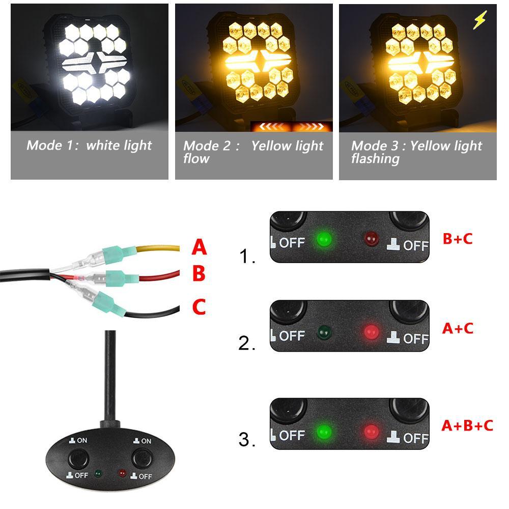 4 Inch Square Mixed Luminous Fishbone Angel Eye Car Work Light 8