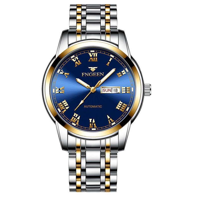 Men Luminous Quartz Watch with Roman Numeral Dial - Sporty Style - Between Gold Blue Surface