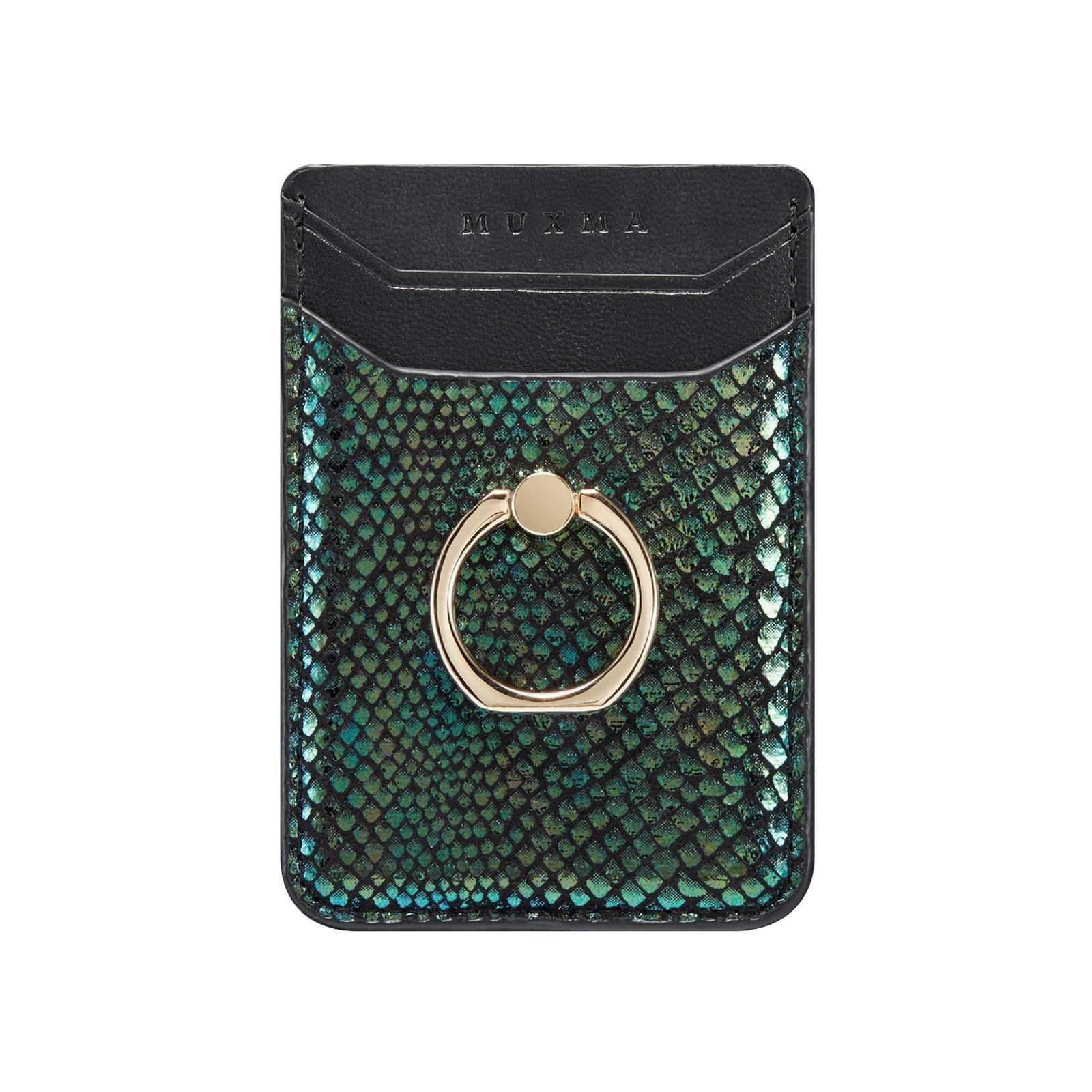 Rfid Snake Texture Phone Card Bag With Ring Fits Most Phones - Green 3