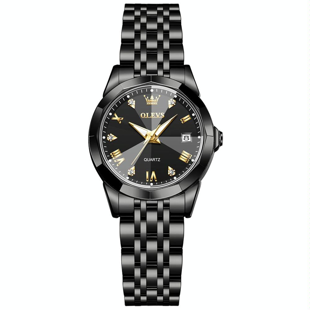 Waterproof Quartz Watch with Butterfly Buckle for Women - White + Gold