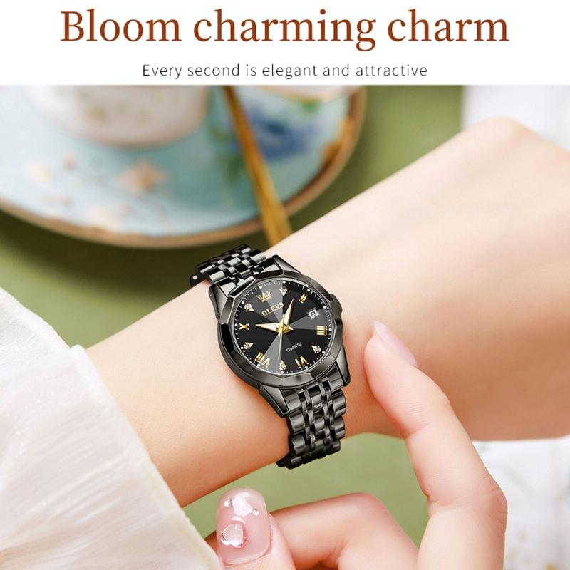 Waterproof Quartz Watch with Butterfly Buckle for Women - White + Gold 5