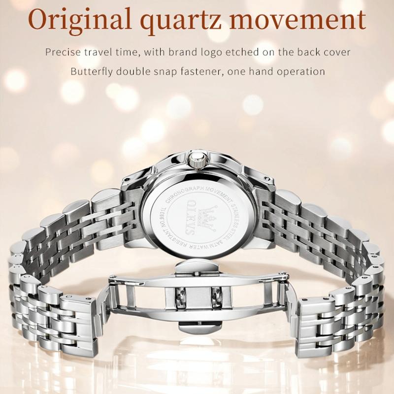 Waterproof Quartz Watch with Butterfly Buckle for Women - White + Gold 9
