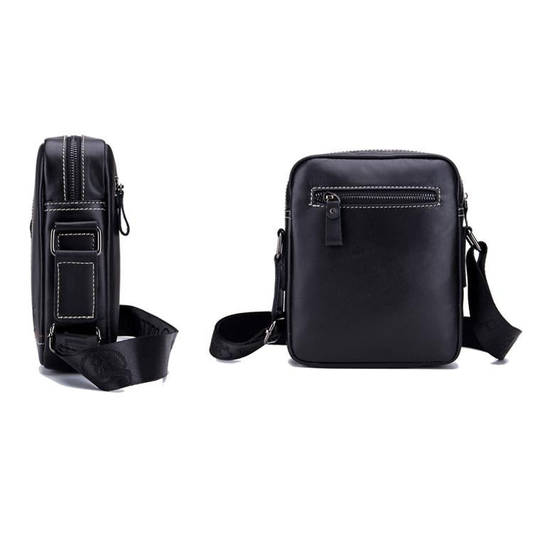 Men Leather Shoulder Bag Casual Mini Diagonal - Black 3