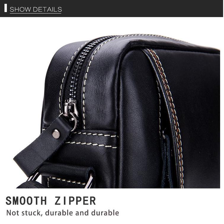 Men Leather Shoulder Bag Casual Mini Diagonal - Black 5