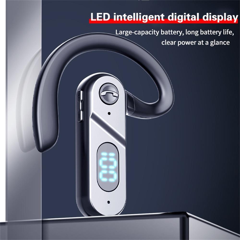 V28 Bluetooth Voice Control Earphone - Black Digital Display Single Ear 5