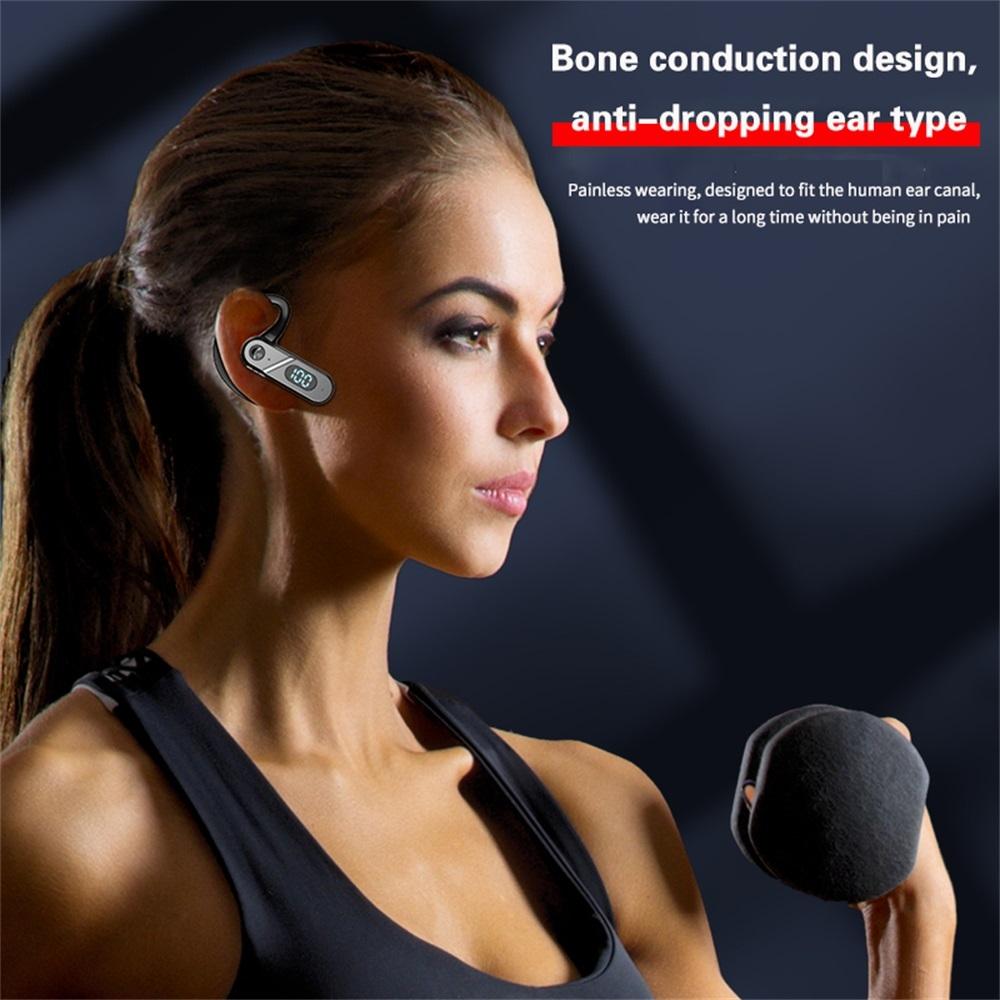 V28 Bluetooth Voice Control Earphone - Black Digital Display Single Ear 7