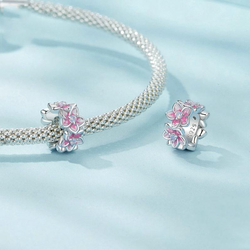 925 Sterling Silver Gradient Cherry Blossom Spacer Beads 4