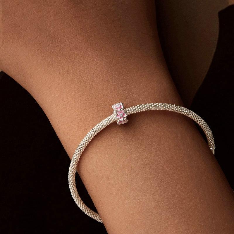 925 Sterling Silver Gradient Cherry Blossom Spacer Beads 6
