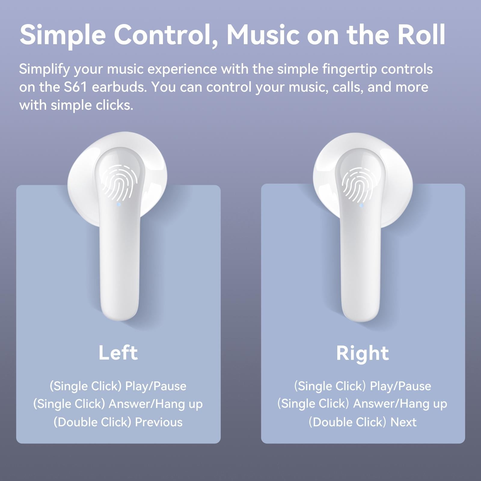 True Wireless Stereo Bluetooth Earphones - S61 - White 4