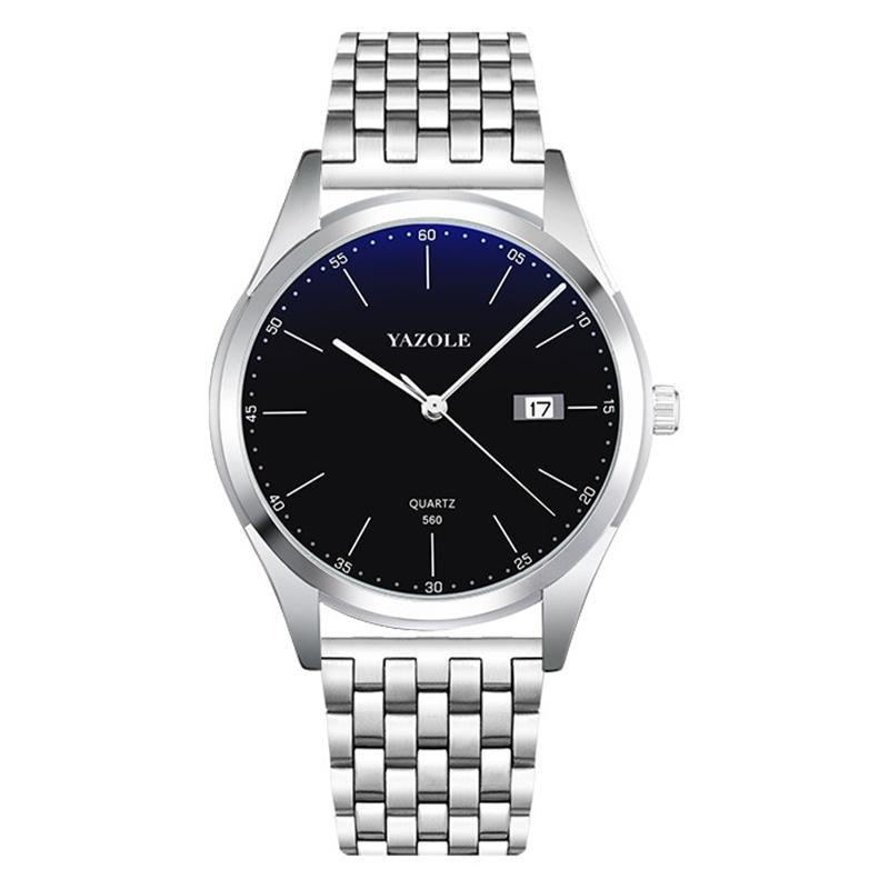 Waterproof Men Watch - Stainless Steel Band Quartz Movement - Black Dial