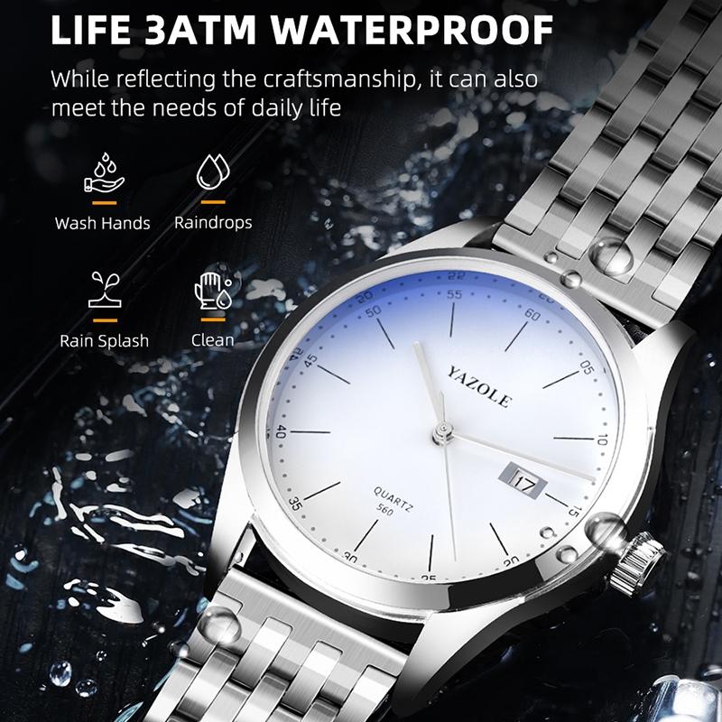 Waterproof Men Watch - Stainless Steel Band Quartz Movement - Black Dial 7