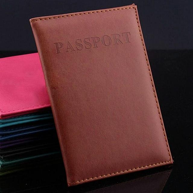 Travel Passport Cover Faux Leather Holder - Yellow Brown
