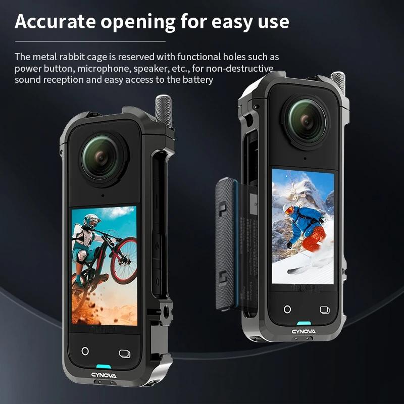 Metal Rabbit Cage & Lens Cover Set for Insta360 X4 - Black 4