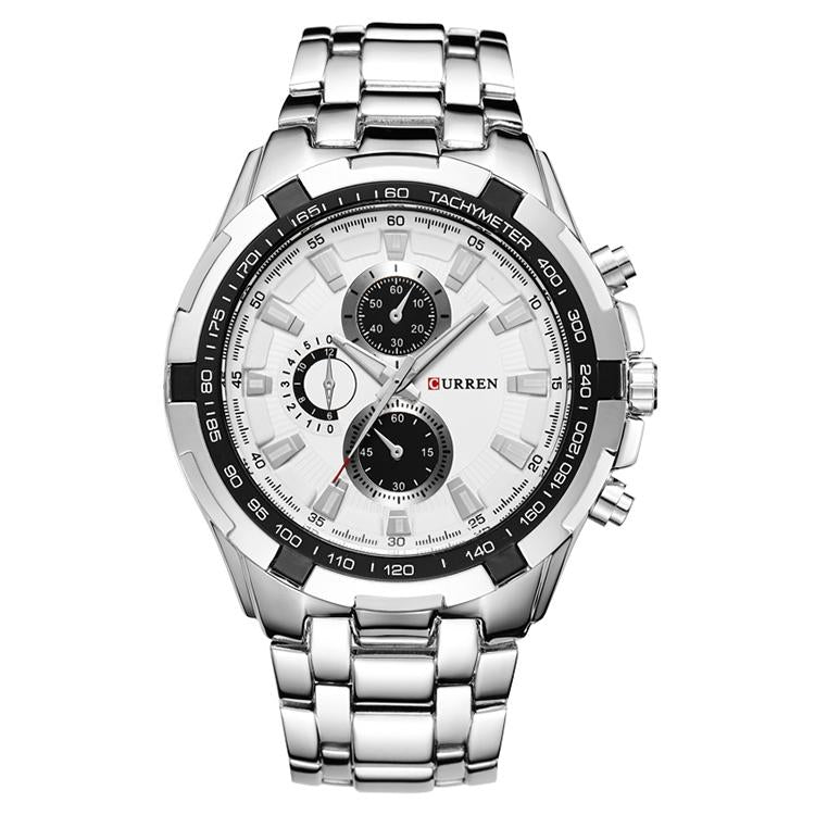Stainless Steel Men Analog Sport Watch - 8023 - White Case White Face