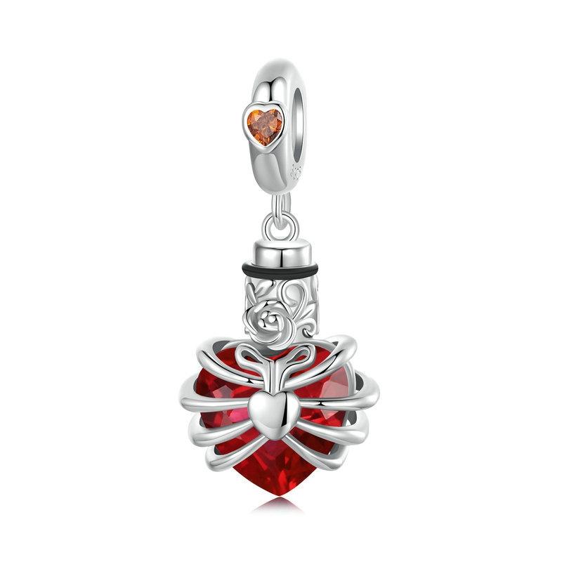 925 Sterling Silver Heart Pendant With Beaded Detail - Blue