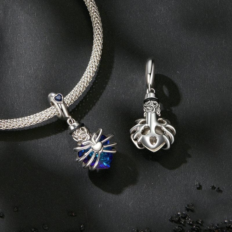 925 Sterling Silver Heart Pendant With Beaded Detail - Blue 6