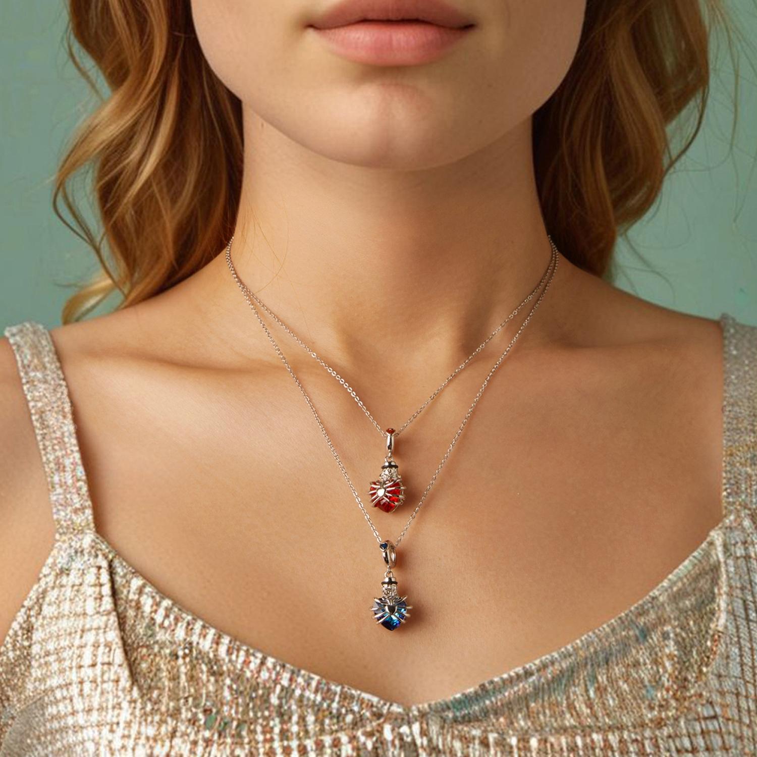 925 Sterling Silver Heart Pendant With Beaded Detail - Blue 9