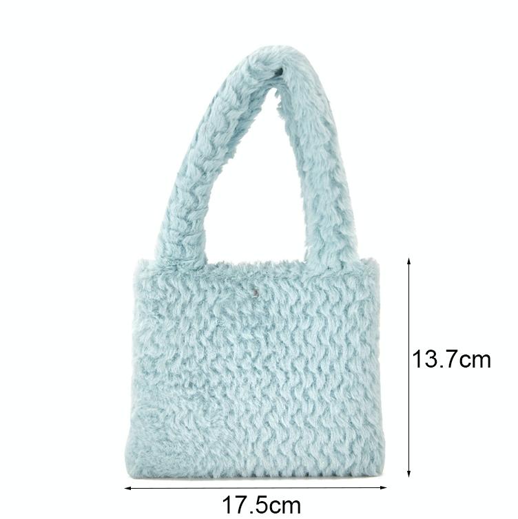 Small Plaid Handbag in Plush Material - Light Grey 4