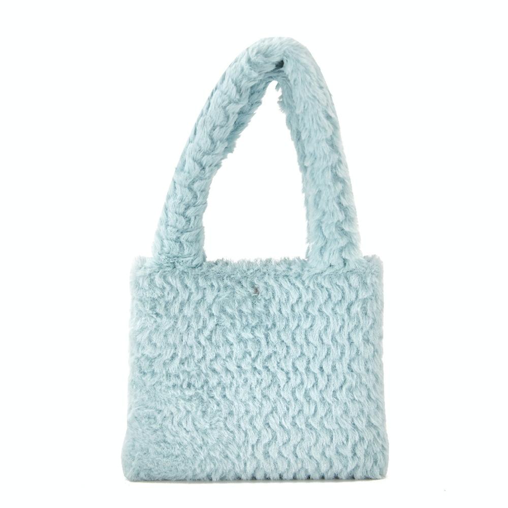 Small Plaid Handbag in Plush Material - Light Grey 9