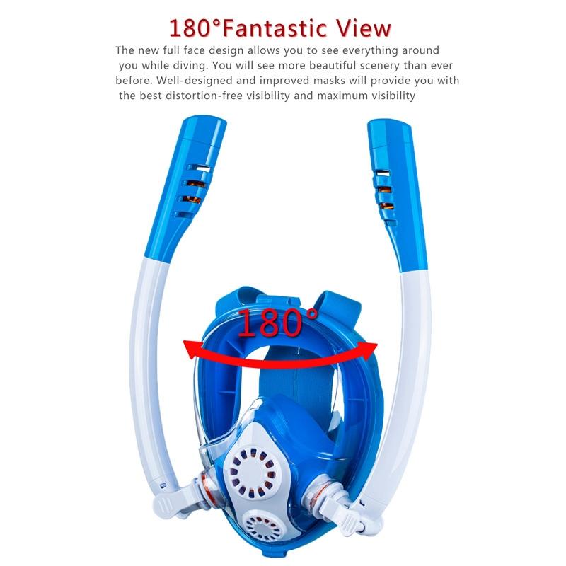 Full Dry Silicone Kids Diving Mask with Double Tubes - White Blue 5