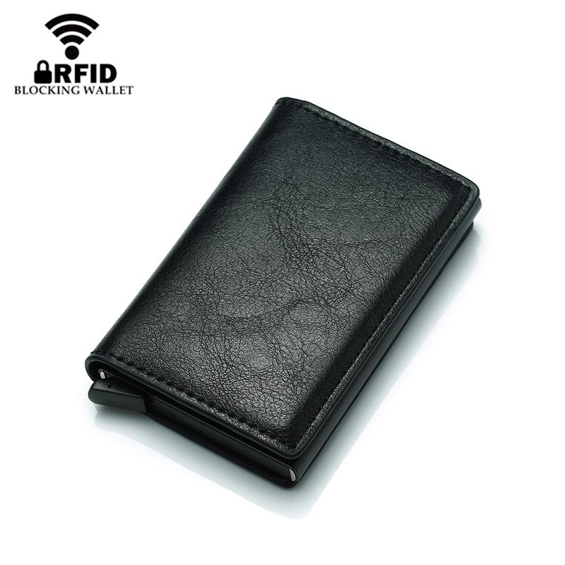 Anti Magnetic Rfid Leather Metal Wallet Universal Fit Black - Black