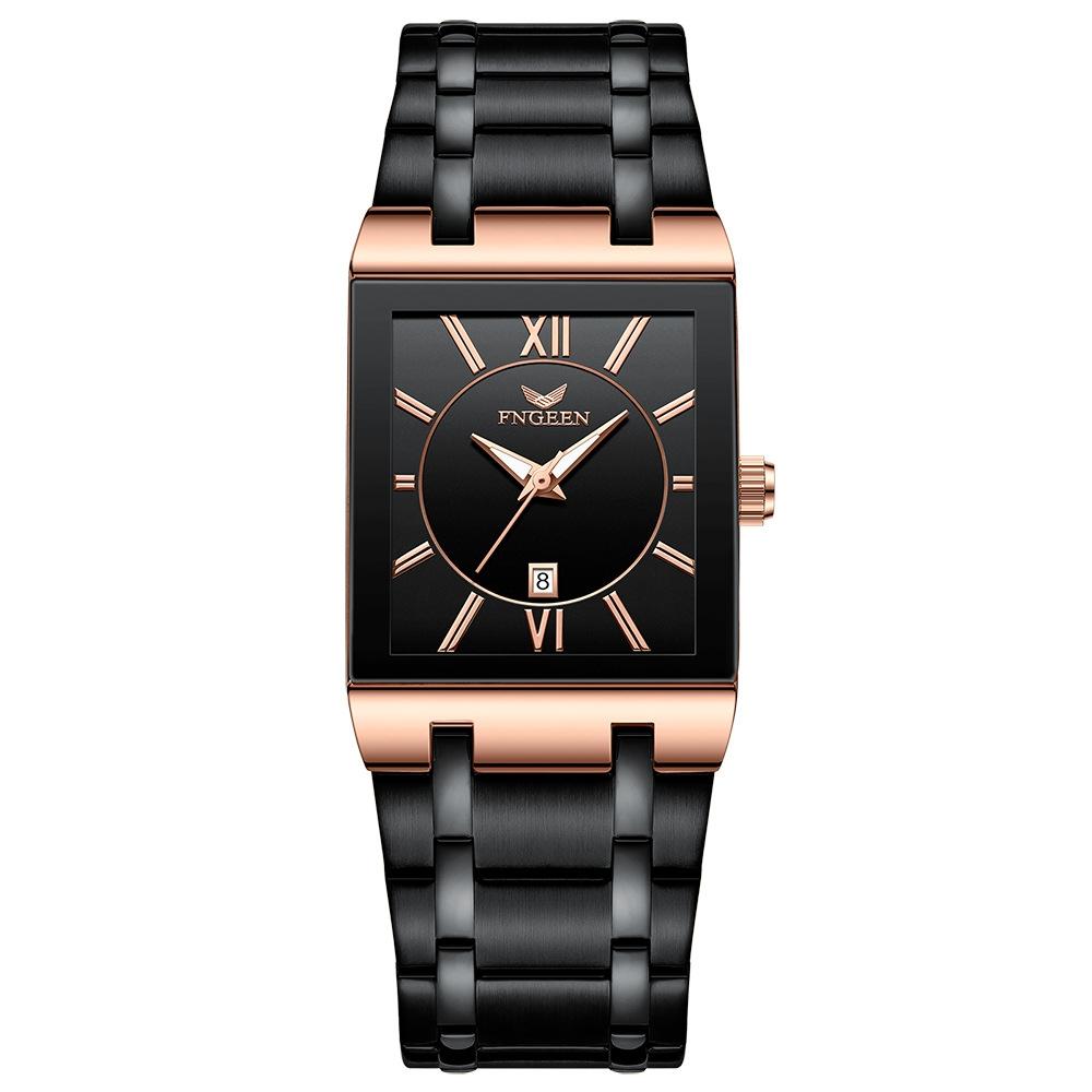 Waterproof Square Men Watch with Calendar - 50m - Full Gold Black Surface 14