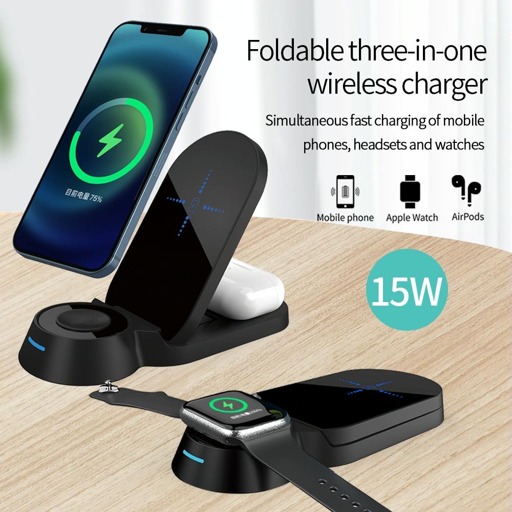 3 In 1 Foldable Wireless Charger For Smart Devices - Black 4