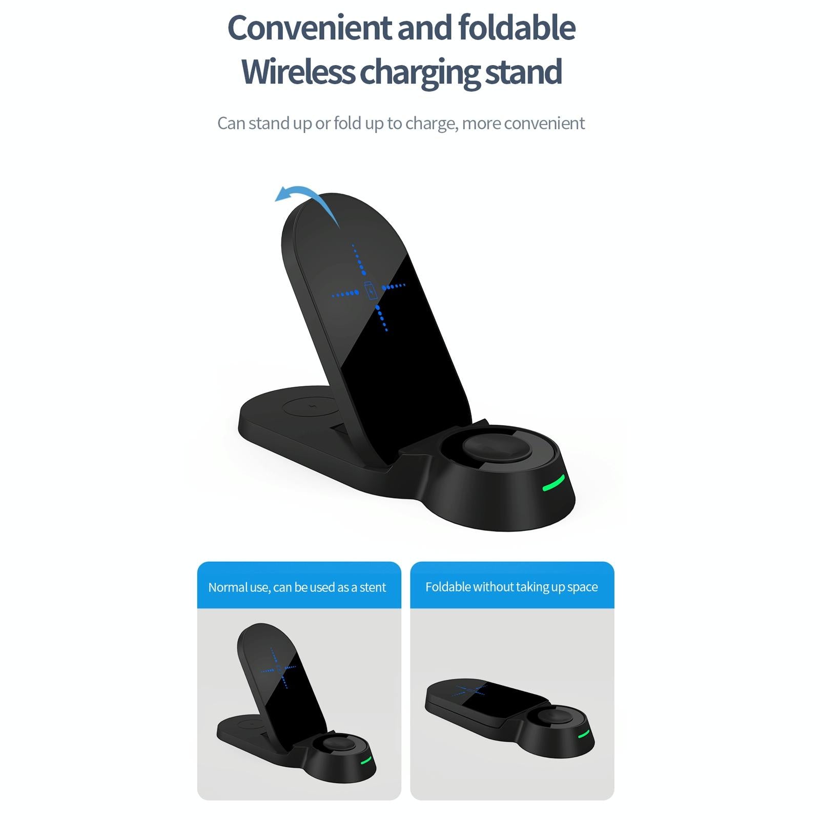 3 In 1 Foldable Wireless Charger For Smart Devices - Black 6