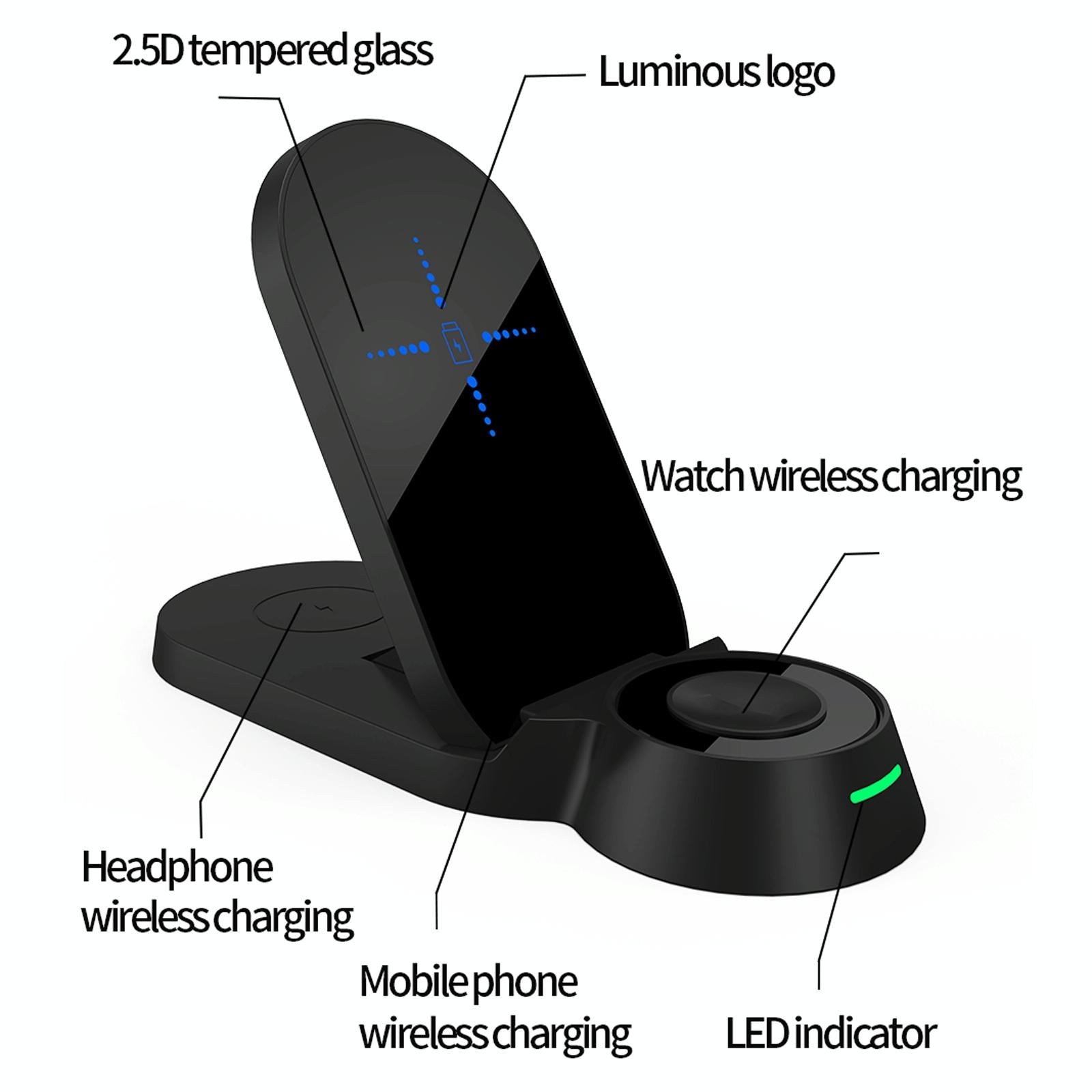 3 In 1 Foldable Wireless Charger For Smart Devices - Black 10