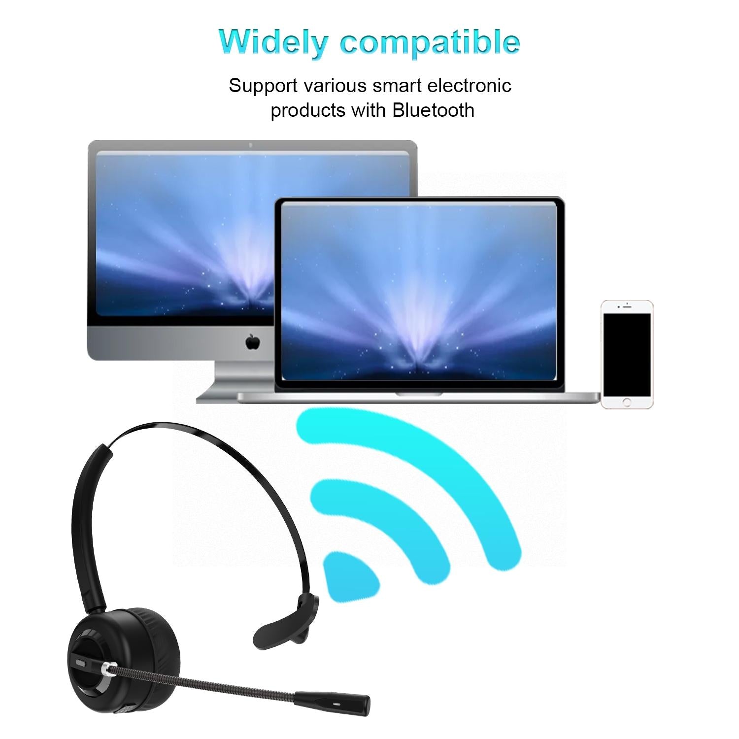 Wireless Noise-Cancelling Headset With Mic Black 4