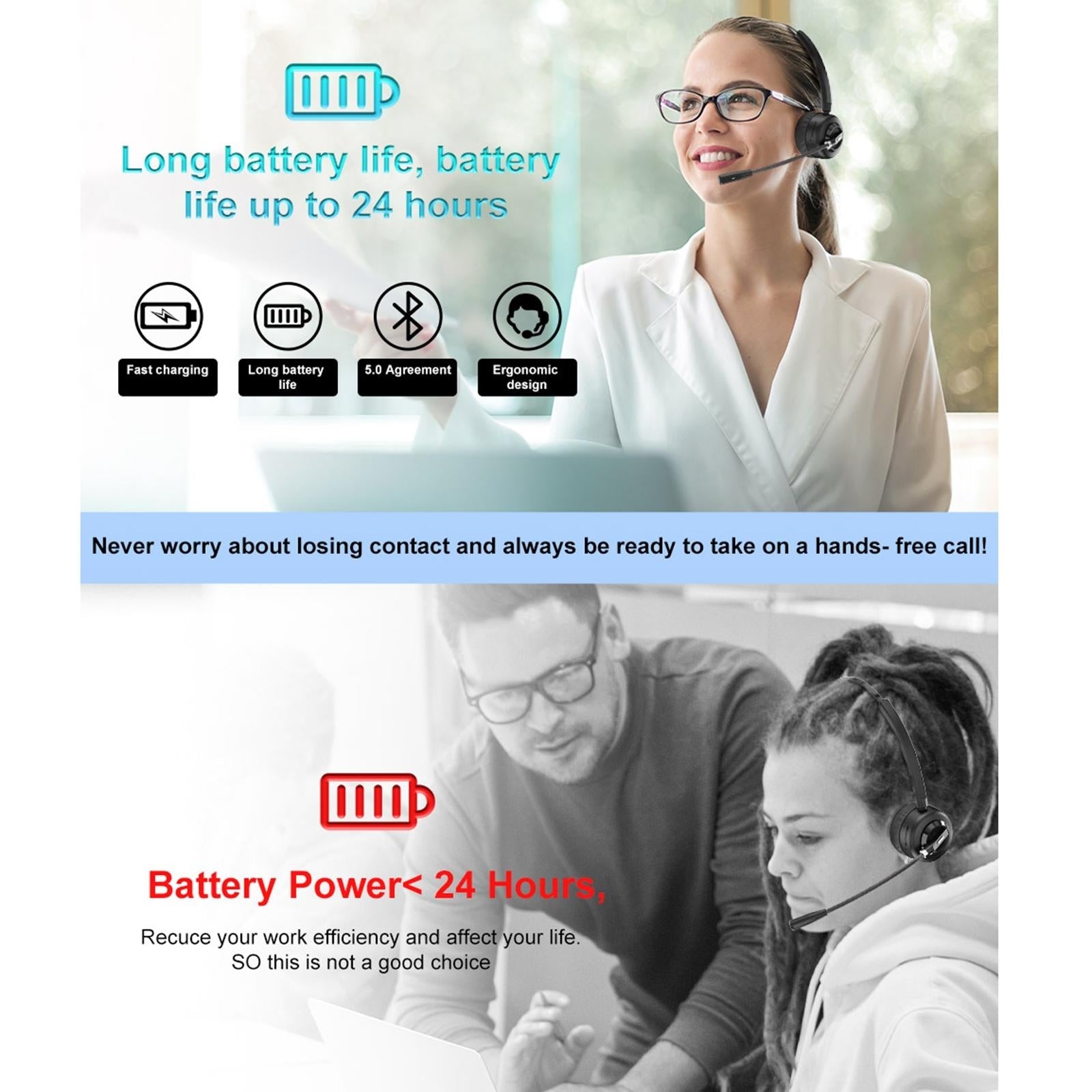Wireless Noise-Cancelling Headset With Mic Black 6