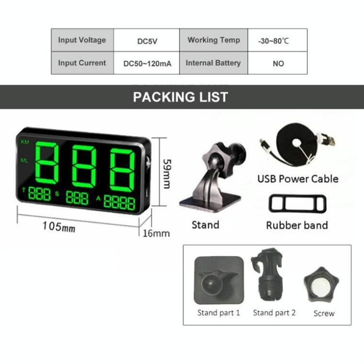 4.5 Inch Hud Car Gps Speed Meter With Overspeed Alarm Mileage Altitude Clock Black 3