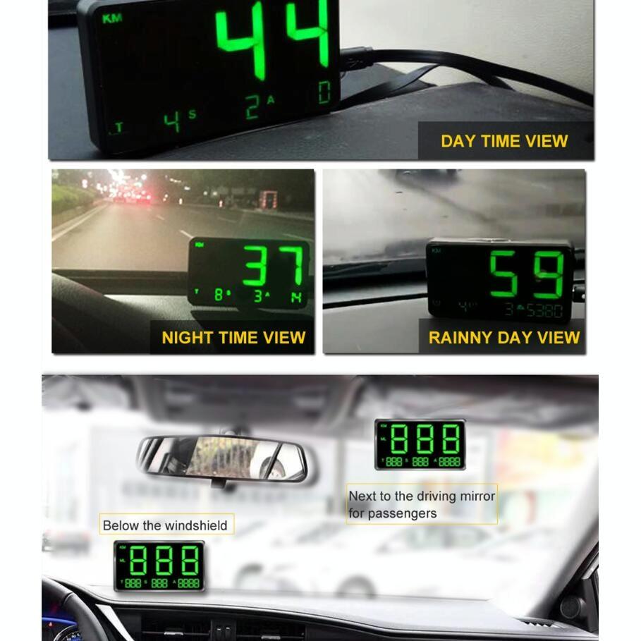 4.5 Inch Hud Car Gps Speed Meter With Overspeed Alarm Mileage Altitude Clock Black 6
