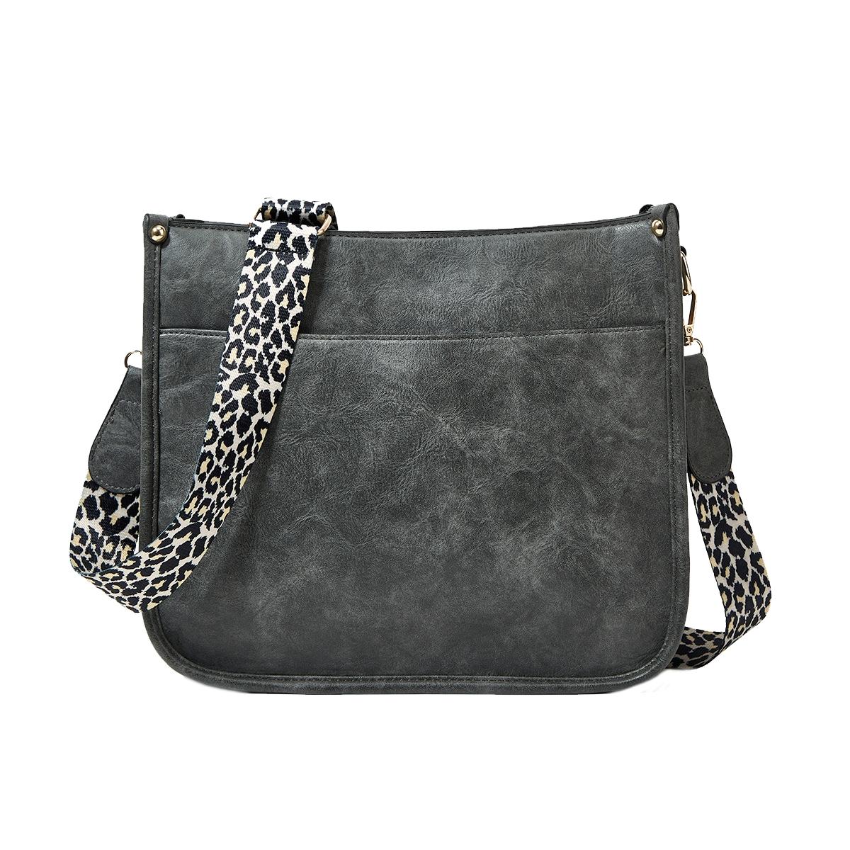 Leopard Print Waterproof Crossbody Tote Bag - Black