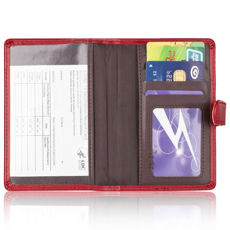 Passport & Card Holder With Buckle Clip Pu Protection - Red 5