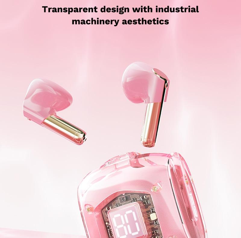 Transparent Bubble Tws Wireless Earphones with Lanyard - Pink 4