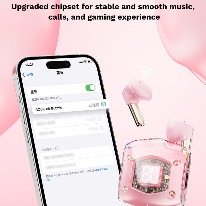 Transparent Bubble Tws Wireless Earphones with Lanyard - Pink 6