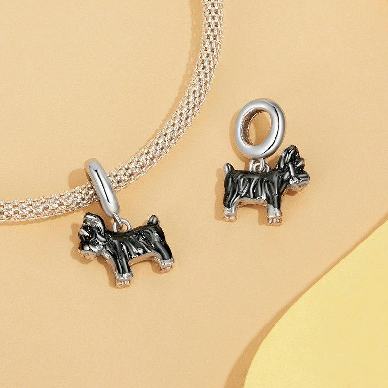 925 Sterling Silver Schnauzer Bracelet With Gold Beads 5