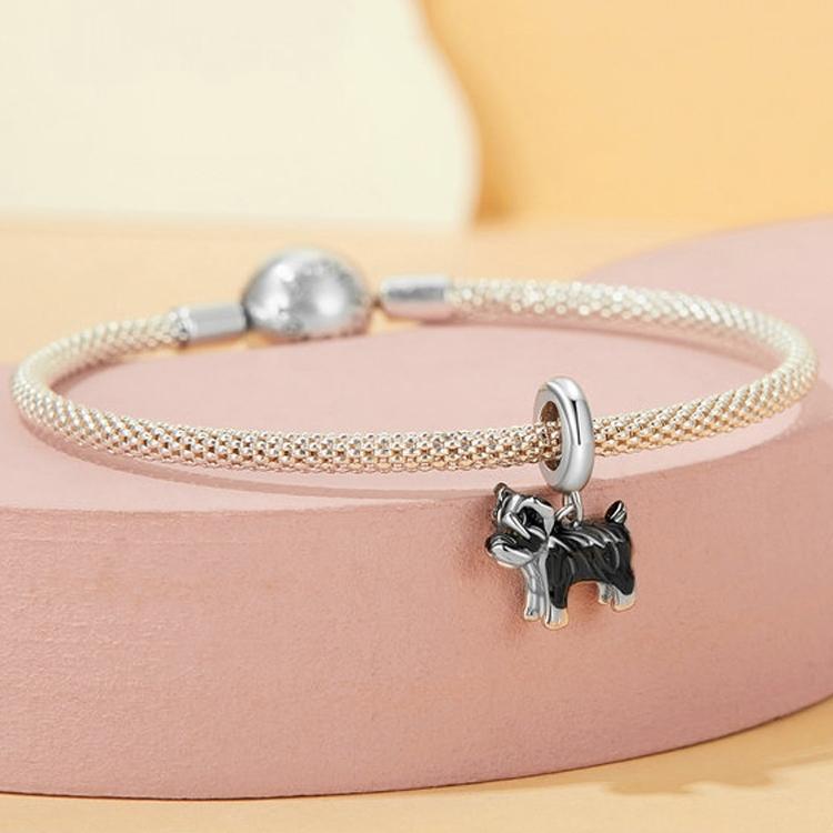 925 Sterling Silver Schnauzer Bracelet With Gold Beads 6
