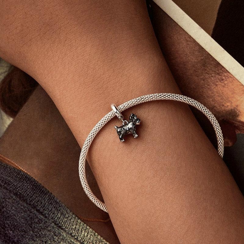 925 Sterling Silver Schnauzer Bracelet With Gold Beads 7
